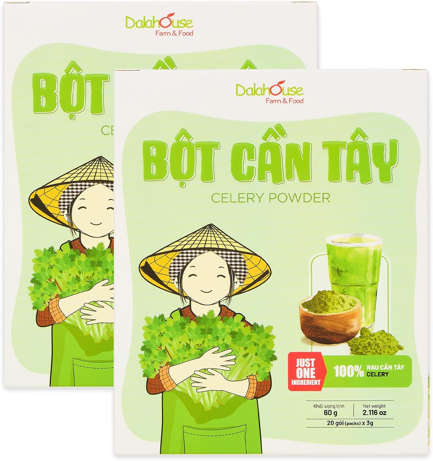 100% Freeze-Dried Celery Powder, Pure Juice for Women & Men, Nutritional Vegetable Supplement, Healthy Drink Mix, Smoothie & Baking Ingredient (20 Sachets x 2.1 oz) - Pack of 2