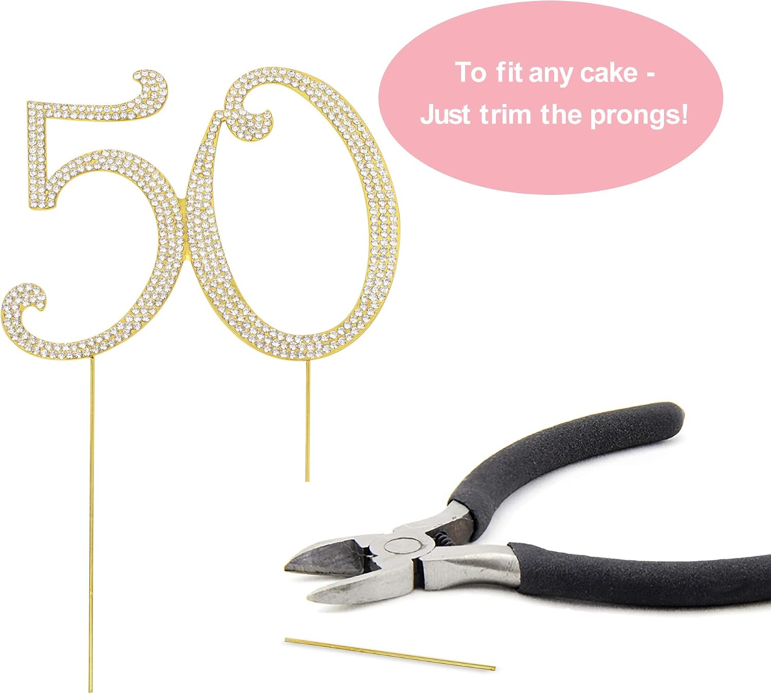 50 Cake Topper - Premium Gold Metal - 50th Birthday or Golden Anniversary Party Sparkly Rhinestone Decoration Makes a Great Centerpiece - Now Protected in a Box