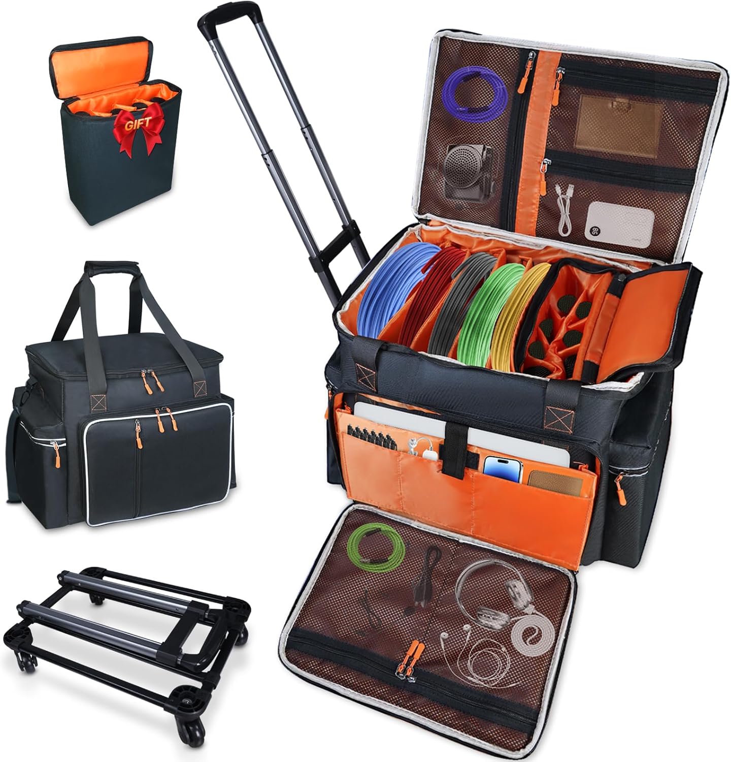 LIWSHWZ Rolling DJ Bag with Wheels,DJ Gig Bag with Hard Padded Bottom,Detachable Trolley & Divider,Music Gear Case with Multi Pockets for Laptop,DJ Cables, Microphones,Sound Equipment Storage
