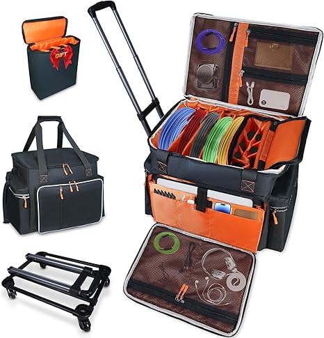LIWSHWZ Rolling Dj Cable Bag with 8-Pocket Microphone Bag,Travel Gig