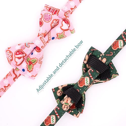 Miniatura 5 de Faygarsle Paquete de 2 collares de Navidad para gatos, lindos collares navideños para gatos con corbatín, collar de invierno rosa y verde, para