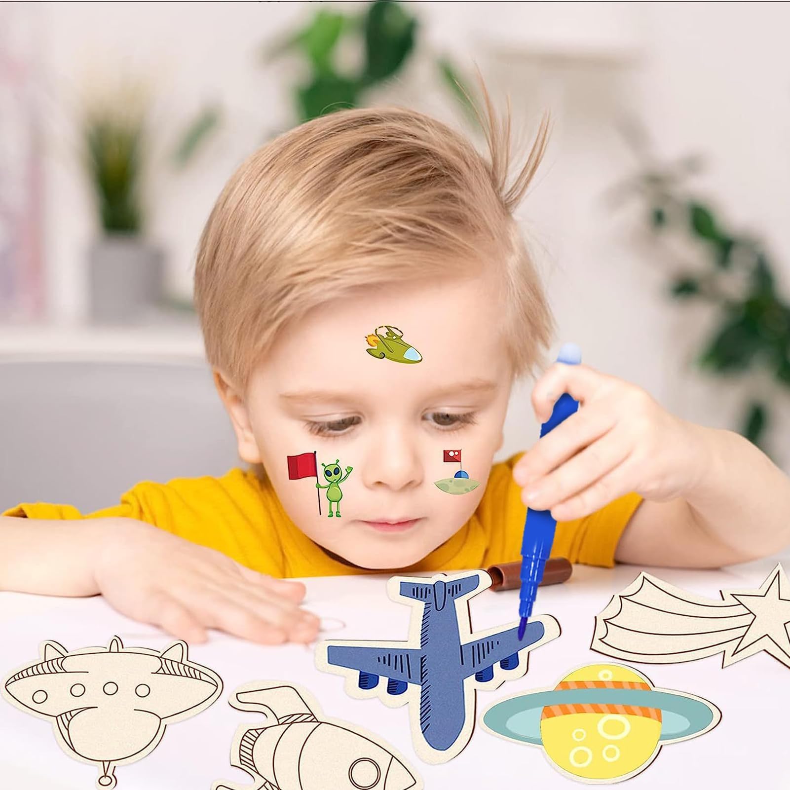 37 Pezzi Razzi in Legno, Razzi in Legno per Dipingere, Artigianato per Bambini, Kit per Attività Creative con il Legno per Bambini, Giocattoli da Disegno per Fai Da Te