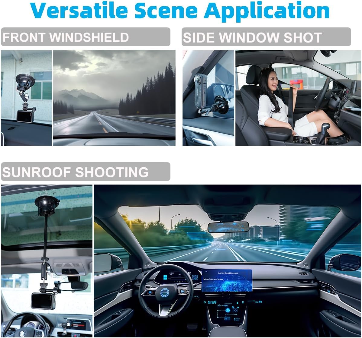 Suction Cup Mount for Insta360 One X5 X4 X3 X2 Go3, Car Windshield Window Sunroof Mount with Phone Holder Adapter Compatible with GoPro Hero 12 11 10 9 8 7 6 5 Max Mini, DJI Action4 3 2 Action Cameras image 2 of 4 B0C85HZXDN