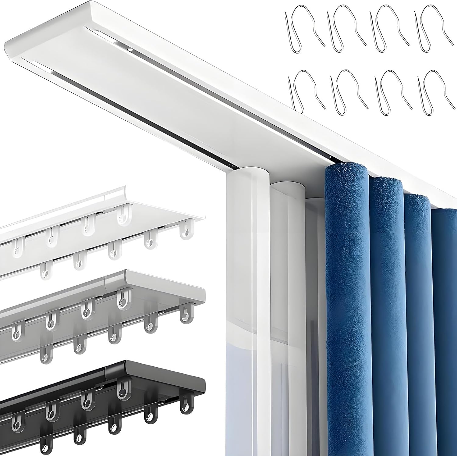 Double Row Curtain Track Ceiling Mounted, Silent Sliding Rails for Curtains, 1.64ft-19.4ft Aluminum Alloy Double Curtain Rod for Bedroom Living Room Hospital(White,5.2m(17ft))