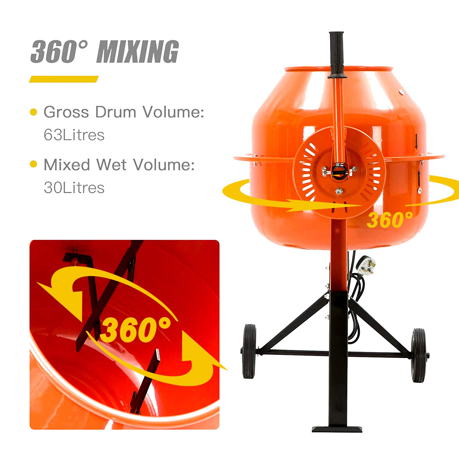 Buy SUNCOO 63L 230V/50HZ230W Concrete Cement Mixer Mortar Mixing