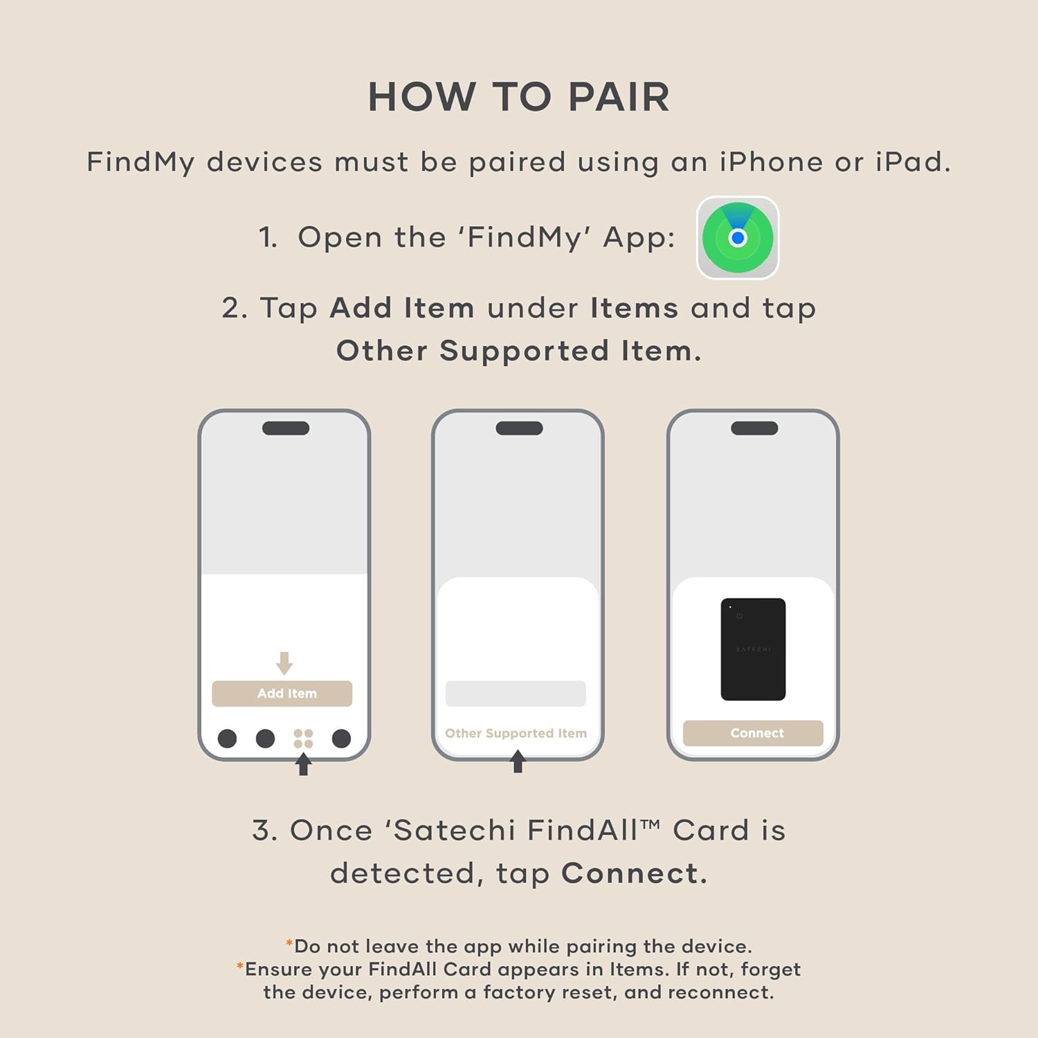 Satechi FindAll with Find My, Wallet Card & Luggage Tag, Wireless Rechargeable, Location Tracker - Sand