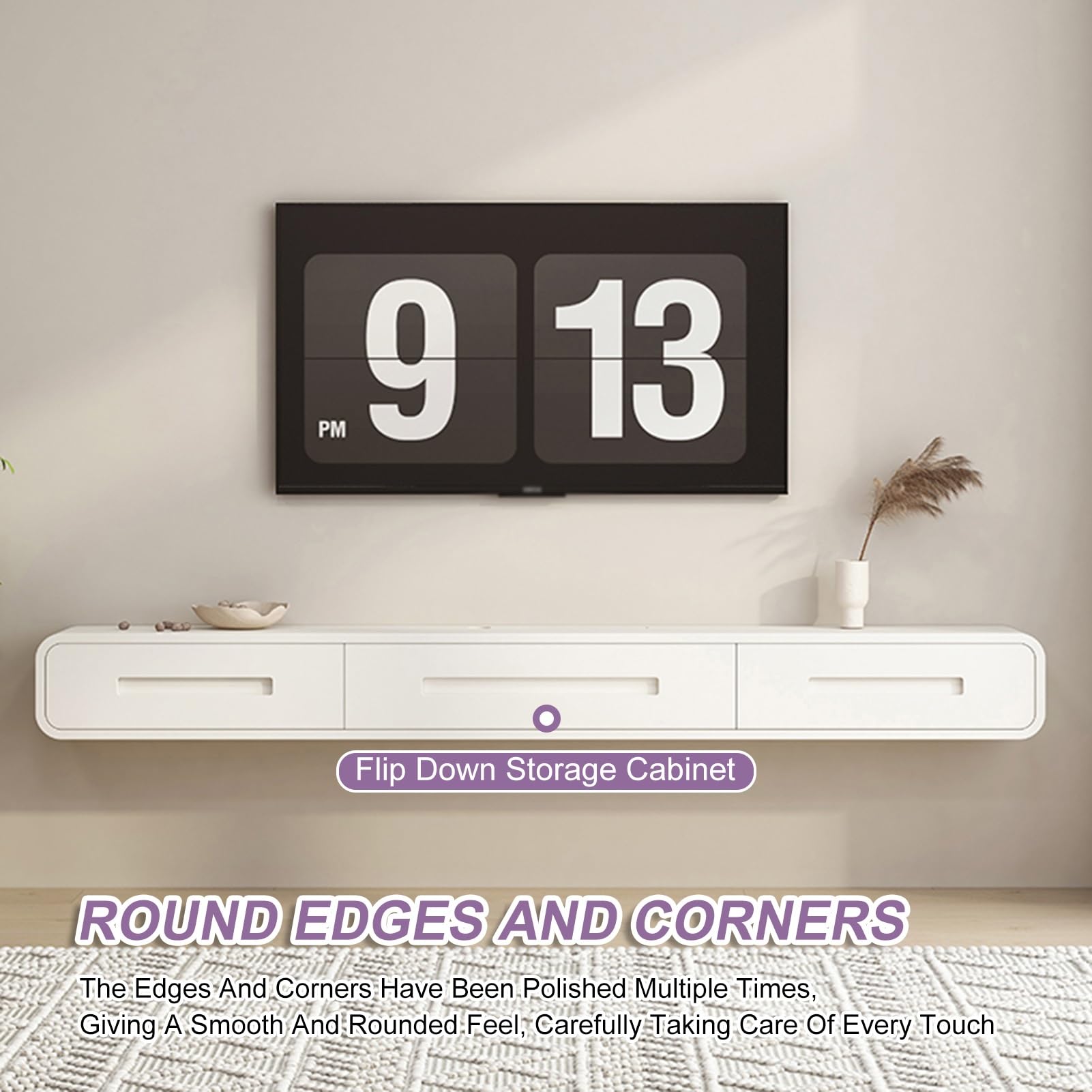 Mobile TV sospeso moderno da parete con 2 cassetti console multimediale per soggiorno e camera da letto colore registro 140 cm
