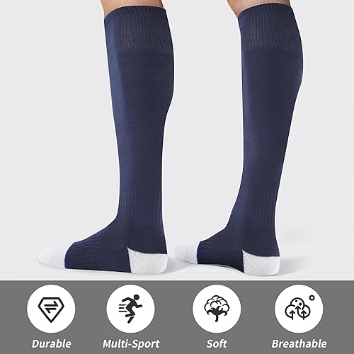 Vista 2 de GRAPMKTG 3 pares de calcetines de fútbol de fútbol para jóvenes, calcetines de béisbol y sóftbol para mujeres y hombres y niñas