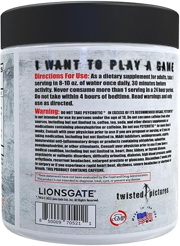 Miniatura 3 de Insane Labz Psychotic Saw, polvo de preentrenamiento de alta rigidez con OxyGold y AMPiberry, energía de extrema duración con teacrine, enfoque con