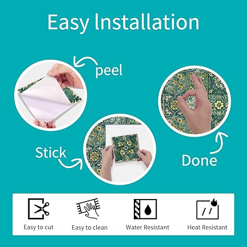 Miniatura 8 de Alwayspon Adhesivo para azulejos de pared moriscos para despegar y pegar, calcomanías de vinilo autoadhesivas para azulejos de cocina y baño, 5.9 x
