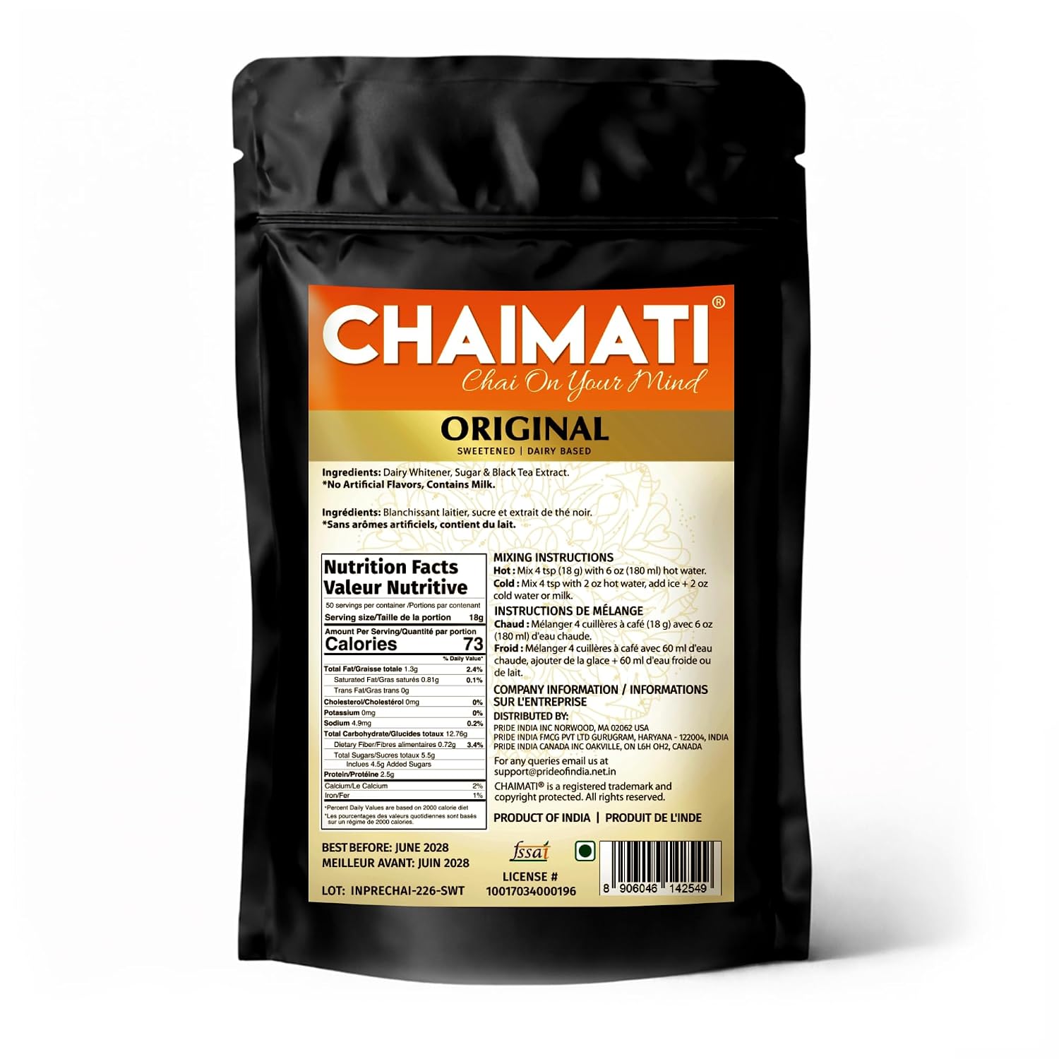 Chaimati Original Instant Chai Mix, 2 LB (908 gm) | Sweetened, Dairy Based, Gluten Free, No Artificial Flavors | Powdered Tea, Makes 50 Cups, Ready in Seconds | Authentic Creamy Chai | Hot or Iced image 2