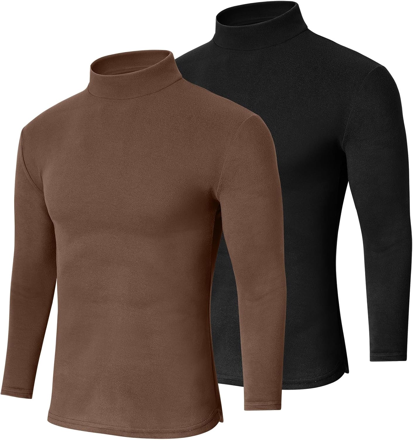 Cutecrop 2 Pack Men Mock Turtleneck Long Sleeve Shirts Double Sided Fleece Thermal Pullover Sweater Slim Fit Base Layer Top