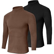 Cutecrop 2 Pack Men Mock Turtleneck Long Sleeve Shirts Double Sided Fleece Thermal Pullover Sweater Slim Fit Base Layer Top