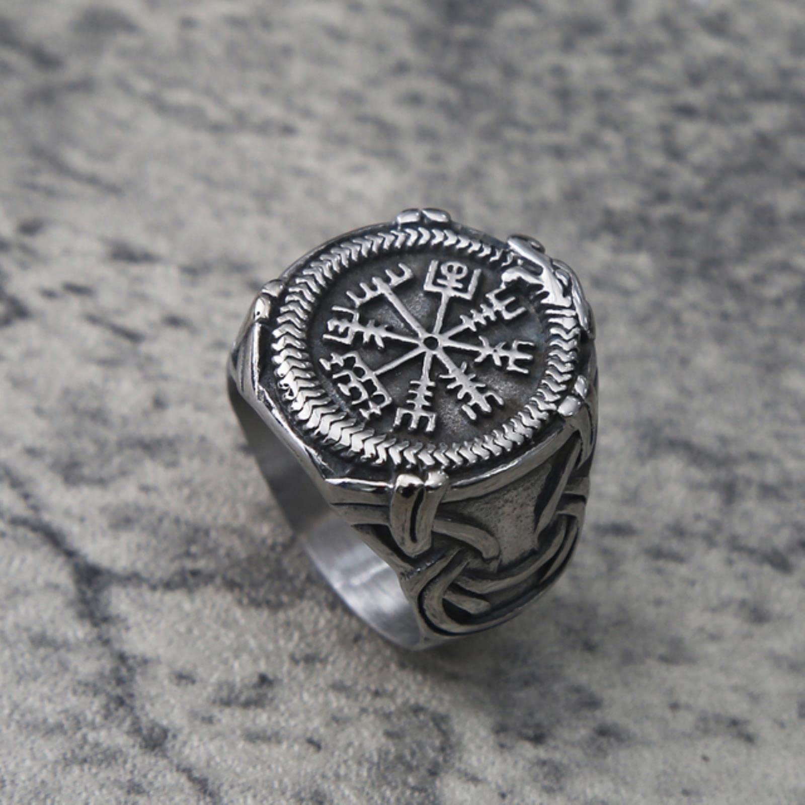 Xjruixi Men's A China Vintage Viking Aegishjalmur Ring Stainless Steel Nordic Pattern Compass Vegvisir Rings For Amulet Pattern Jewelry Gift