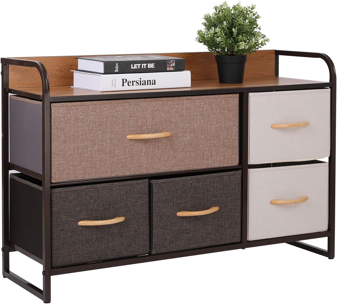 ORAF 5-Drawer Dresser, Sturdy Steel Frame, Wooden Top, Easy Pull Fabric Bins, Storage Tower Organizer Unit for Bedroom, Hallway, Entryway, Closets - Espresso Brown