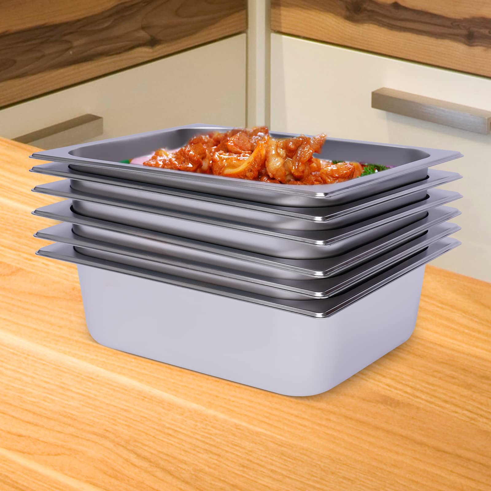 pijopang 1/2 Steam Table Pans,6-Pack 6 in Deep Restaurant Steam Table Pans Commercial Hotel Pan for Home Restaurant-201 Gauge Stainless Steel