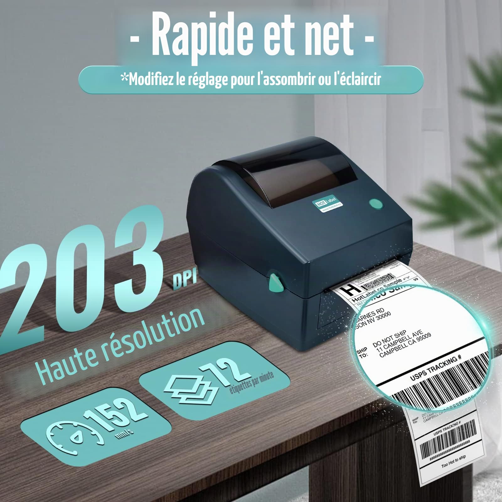 HotLabel Imprimante d'étiquettes Thermique 4x6, Code à Barres Thermique USB pour Colis d'expédition, Entreprise, Compatible avec Amazon/Etsy/Ebay/Shopify/FedEx Thermal Label Printer
