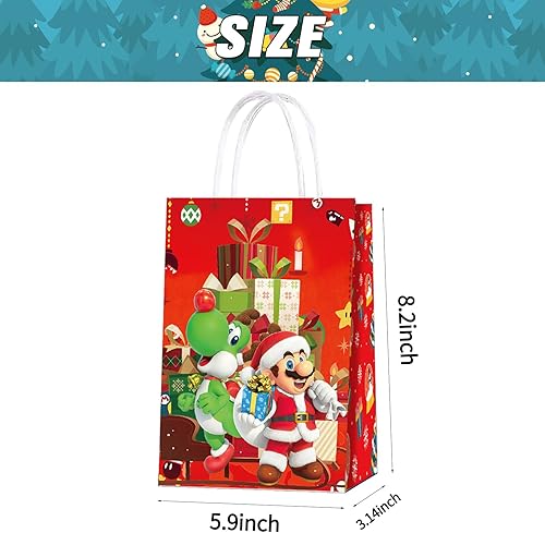 Miniatura 3 de OGHOBLYE Mario - Bolsas de fiesta de Navidad, bolsas de regalo con asas, regalos de fiesta de cumpleaños de Mario Navidad, suministros de decoración
