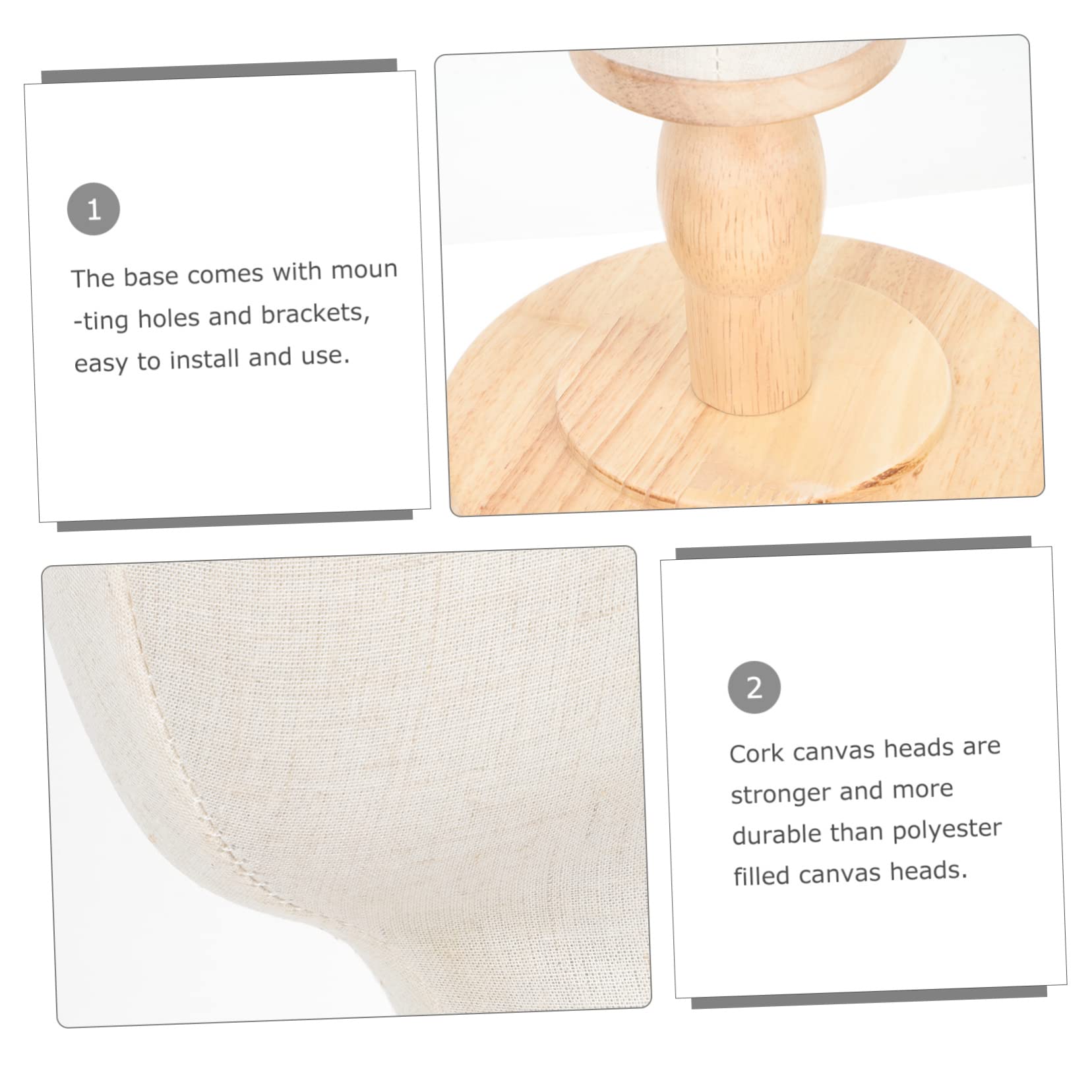 ULTECHNOVO Mannequin de Tête en Lin Support Postiche, Surface Lisse et Socle en Bois pour Usage Quotidien et Présentation de Bonnets et Lunettes