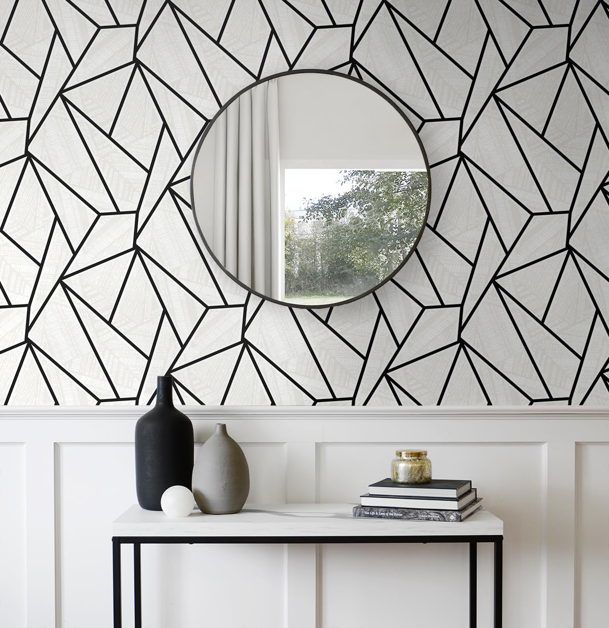 NextWall Vector Geo Peel and Stick Wallpaper (Ebony & Morning Fog)