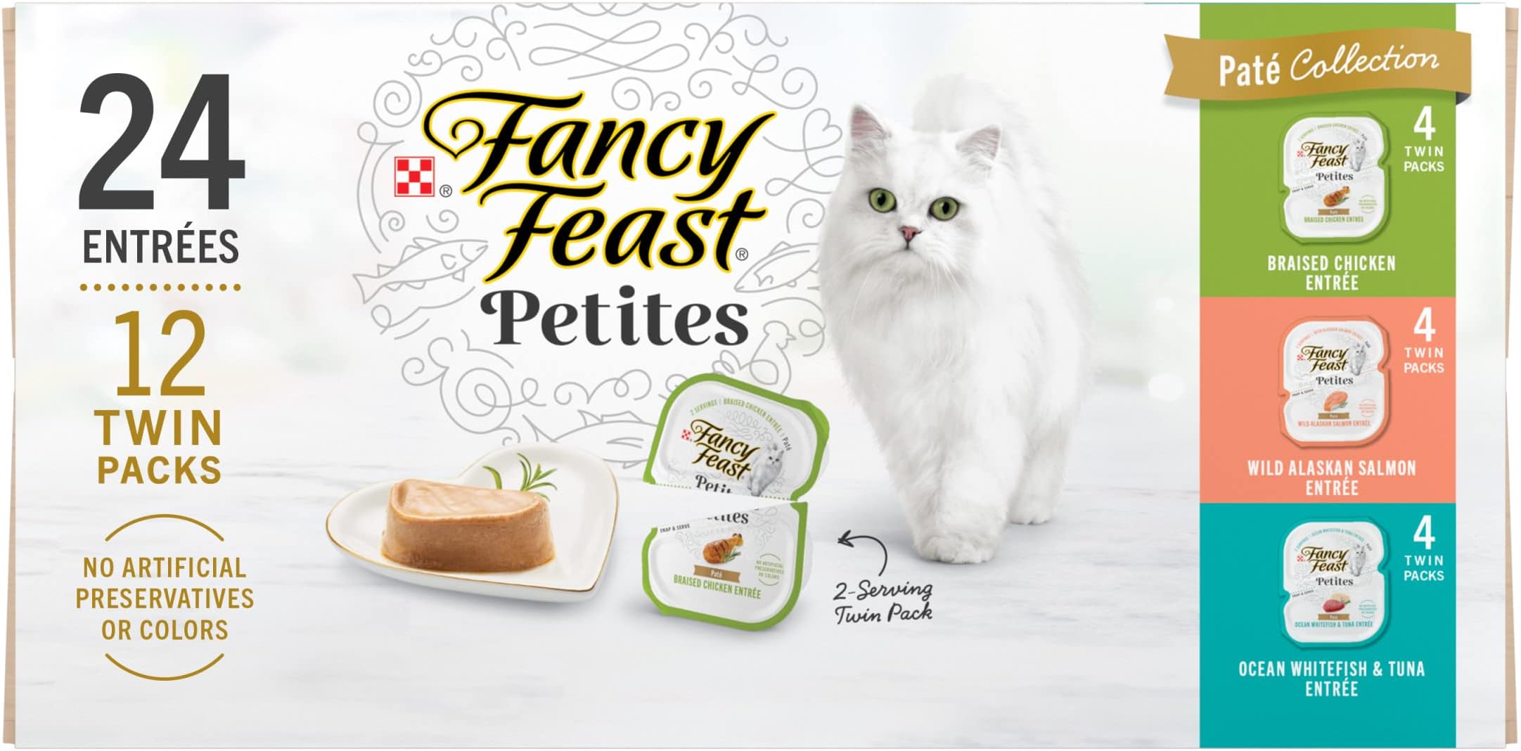 Purina Fancy Feast Gourmet Wet Cat Food Variety Pack, Petites Pate Collection, break-apart tubs, 24 servings - (Pack of 12) 2.8 oz. Tubs