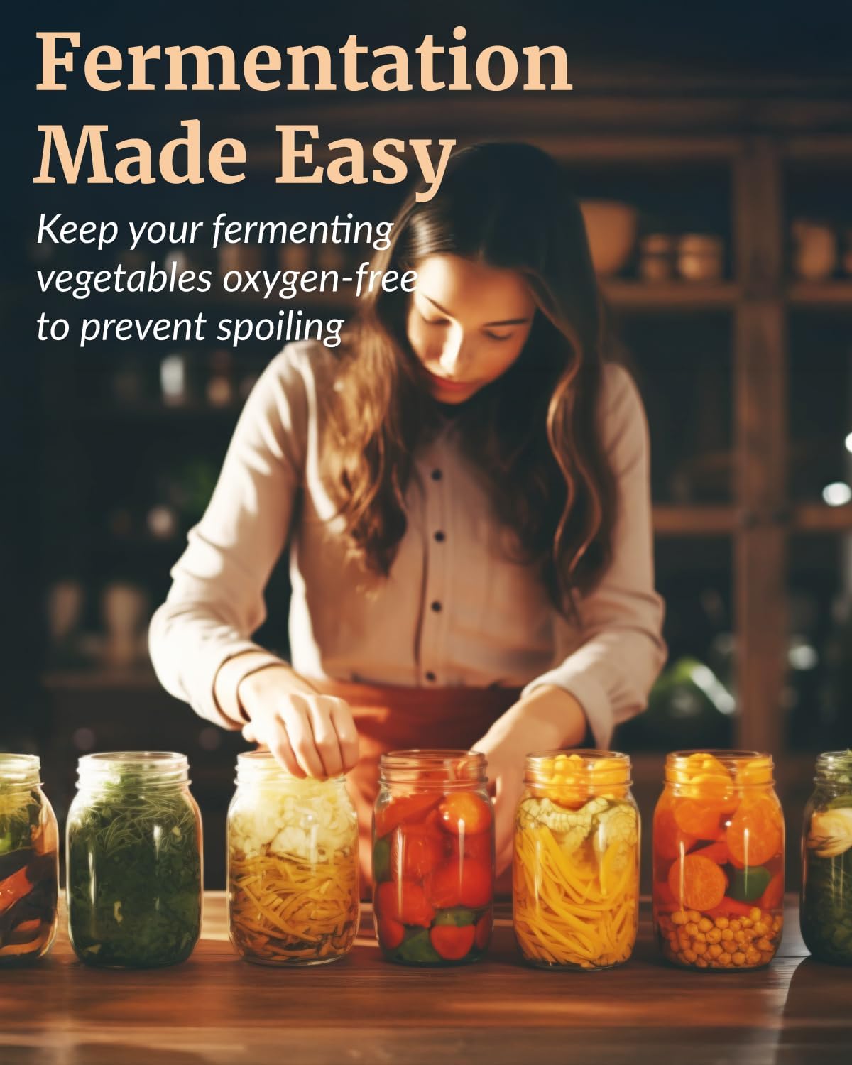 Elementi Fermentation Lids Set of 2 - Make Delicious Kimchi & Sauerkraut at Home, Starter Fermentation Kit for Wide Mouth Mason Jars, Airlocks for Fermenting Lids, Air Lock Fermenters (Orange & Green) - Image 2