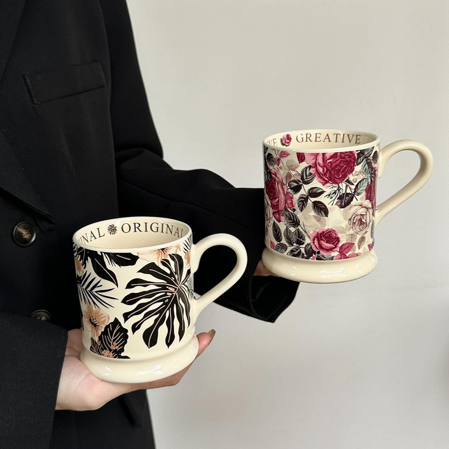 Floral Ceramic Coffee Mug, 300ml/ 10 oz Flowers Coffee & Tea Mug, Porcelain Tea Cup with Handle, Travel Coffee Cup for Home & Office (Rose) - Image 9