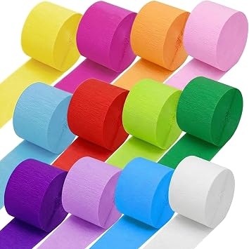 Rainbow Crepe Paper Streamers, 12 Rolls, 984 ft Colorful Party Decorations