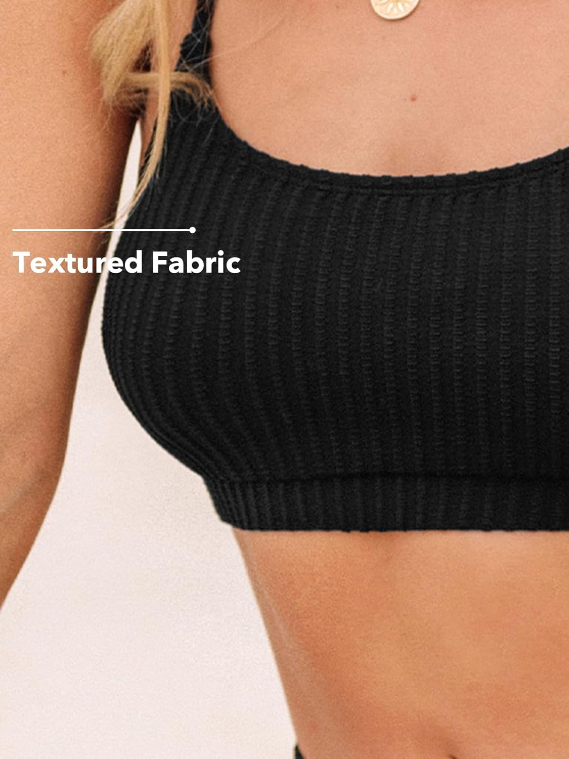 CUPSHE Women's Bikini Set Two Piece Swimsuits High Waisted Scoop Neck Spaghetti Adjustable Straps Textured - Image 4