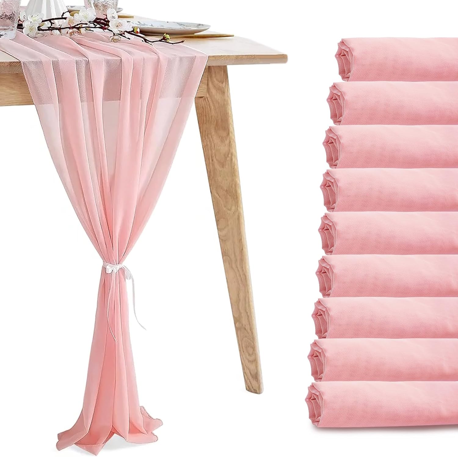 10 Pack 10ft Baby Pink Chiffon Table Runners Wedding Table