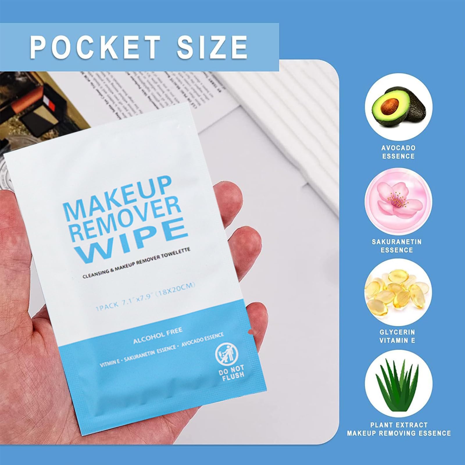 50 Pack Makeup Remover Wipes Individually Wrapped Bulk Face Cleansing Wipes - Image 4