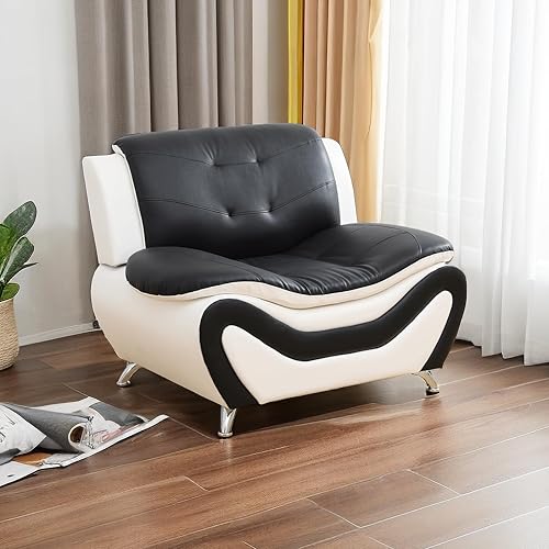 Conjunto de sofá de cuero blanco y negro de alta gama de 2 piezas, estética moderna para un hogar moderno, asientos de sala de estar duraderos y