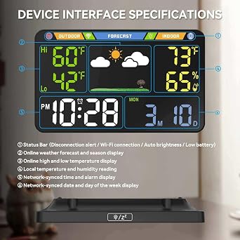EnvyBox WiFi Weather Station 8.5 LED Display | Privacy-Focused, No App Required, Syncs Weather & Time for Home/Office | Accurate Weather Data, Dual Power Options, Black