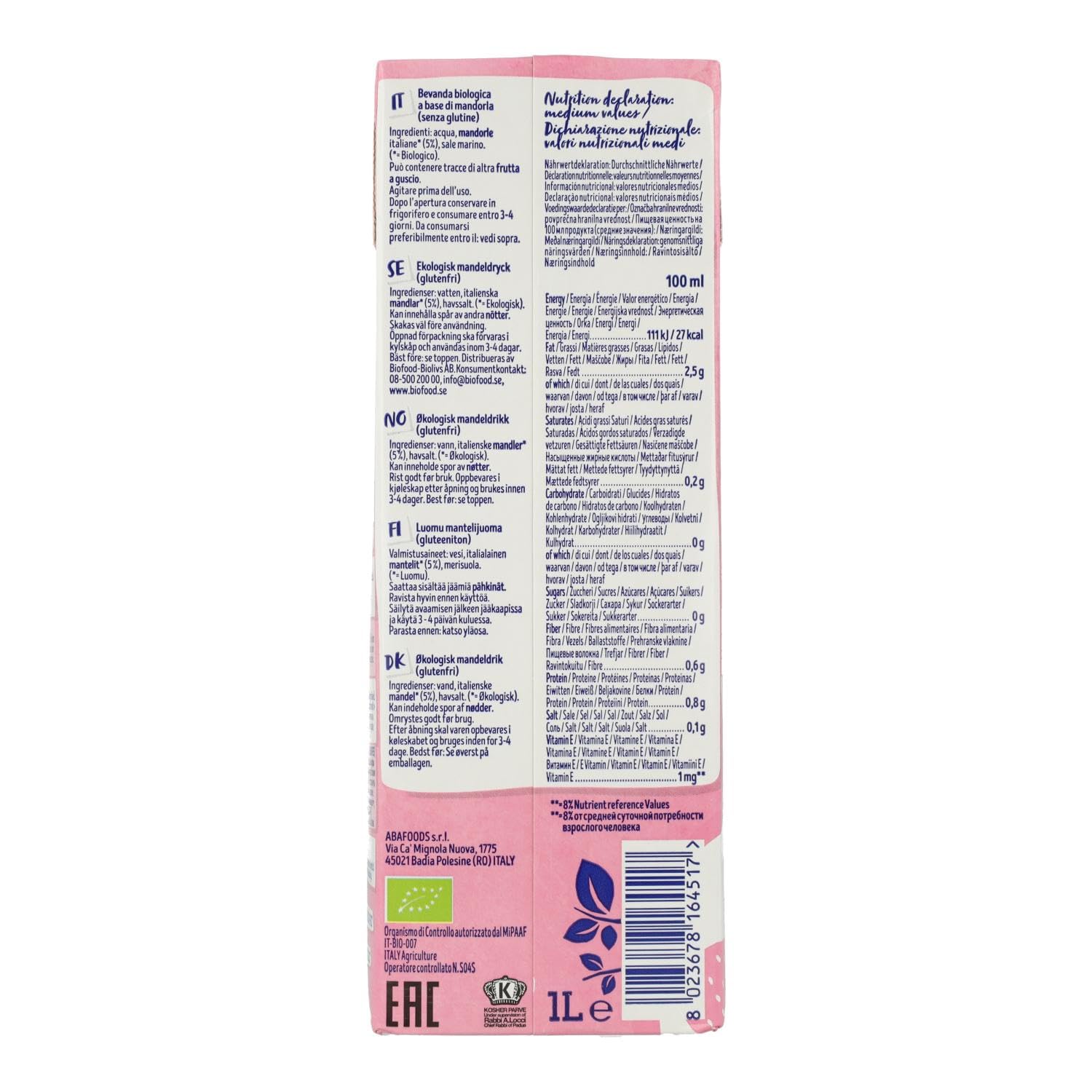 ISOLA BIO - Bebida Vegetal de Almendras de 1 L, sin Azúcares Añadidos y Sin Lactosa, Apto para Veganos, Optima para Tomar Sola, con Café o en Batidos