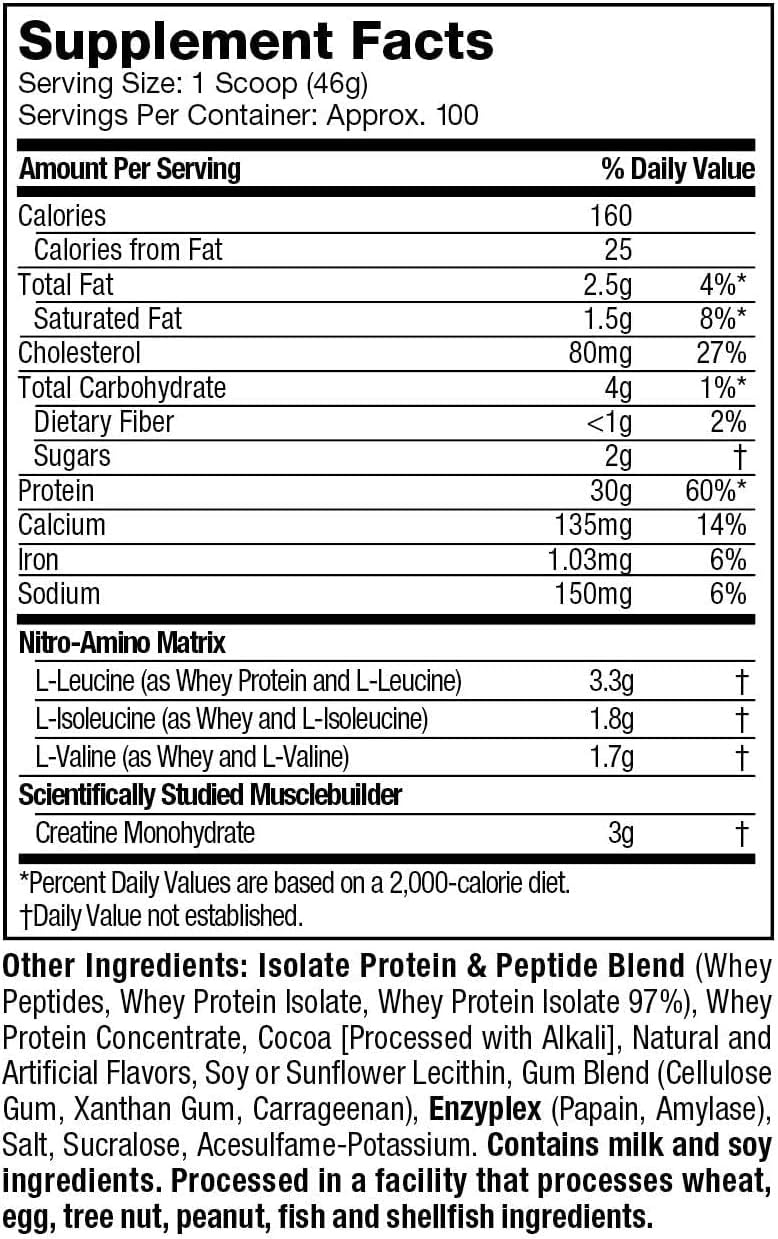 Whey Protein Powder | MuscleTech Nitro-Tech Whey Protein Isolate & Peptides | Protein + Creatine for Muscle Gain | Muscle Builder for Men & Women | Sports Nutrition | Vanilla, 4 lb (40 Servings)