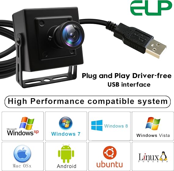 ELP 16 ميجابكسل كاميرا USB واسعة الزاوية لـ Raspberry Pi & Computer - كاميرا ويب 4 K لسطح المكتب والكمبيوتر المحمول - 120 مجال الرؤية - مستشعر IMX298