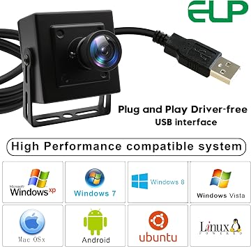 ELP 16 ميجابكسل كاميرا USB واسعة الزاوية لـ Raspberry Pi & Computer - كاميرا ويب 4 K لسطح المكتب والكمبيوتر المحمول - 120 مجال الرؤية - مستشعر IMX298