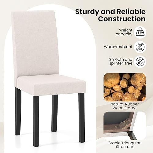 Miniatura 6 de Giantex Juego de 2 sillas de comedor tapizadas, sillas de cocina de tela moderna de mediados de siglo con patas de madera de goma, asiento acolchado