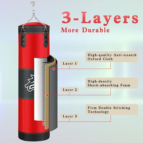 Miniatura 2 de Uouteo Saco de boxeo colgante para adultosniños, saco de boxeo pesado sin relleno, juego de bolsa de boxeo para MMA, kickboxing, muay thai, karate,