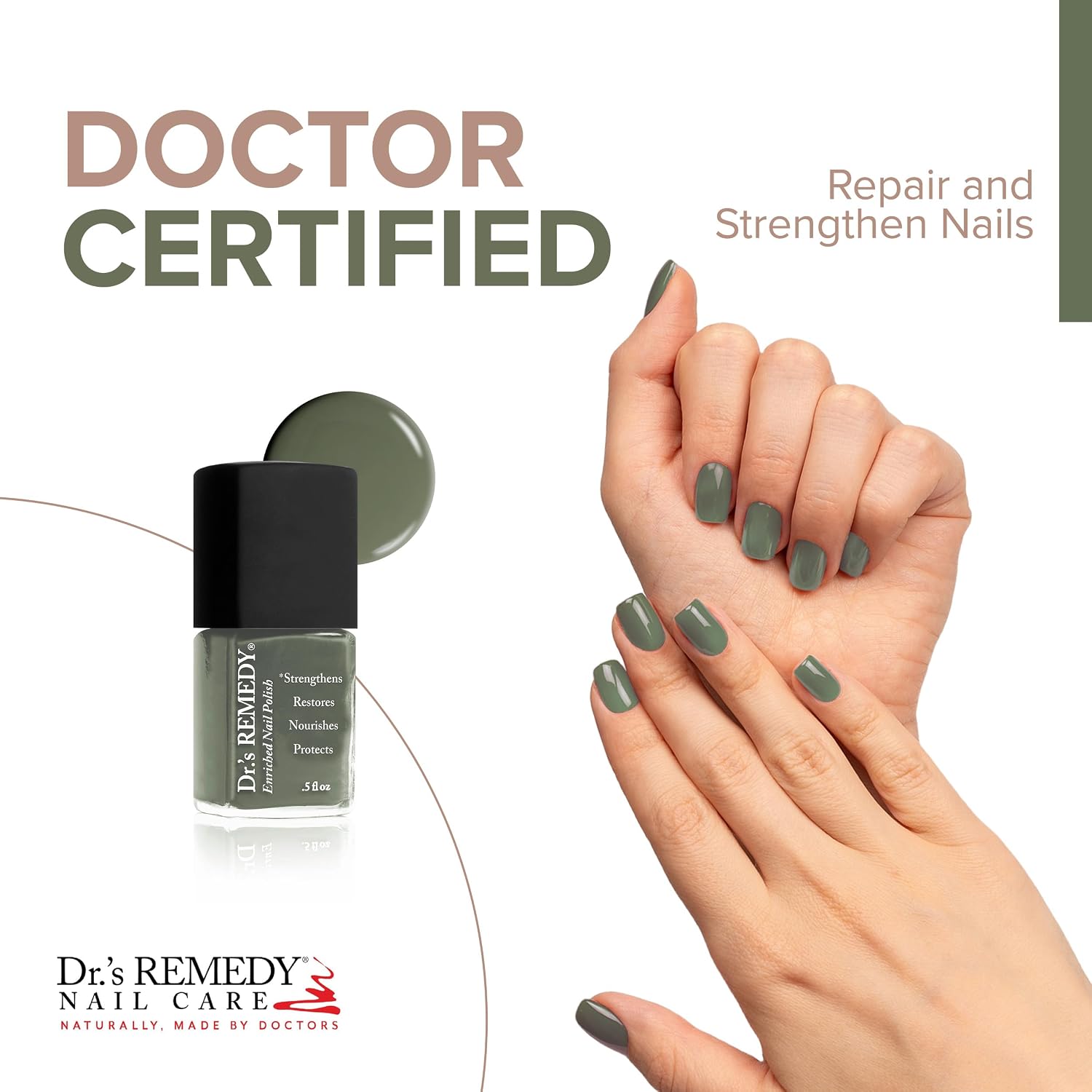 Dr’s Remedy Enriched Nail Polish: Non Toxic, All Natural, and Organic - Doctor Formulated: Strengthens, Restores, Heals, and Protects '24-Free' - Optimistic Olive