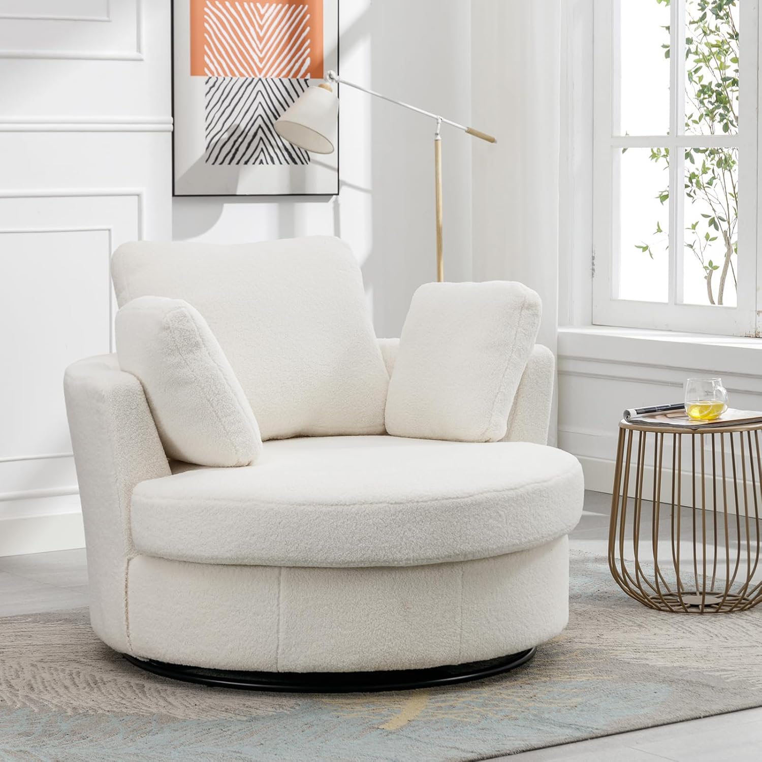 YABTOP 42" W Oversized Swivel Accent Barrel Chair with 3