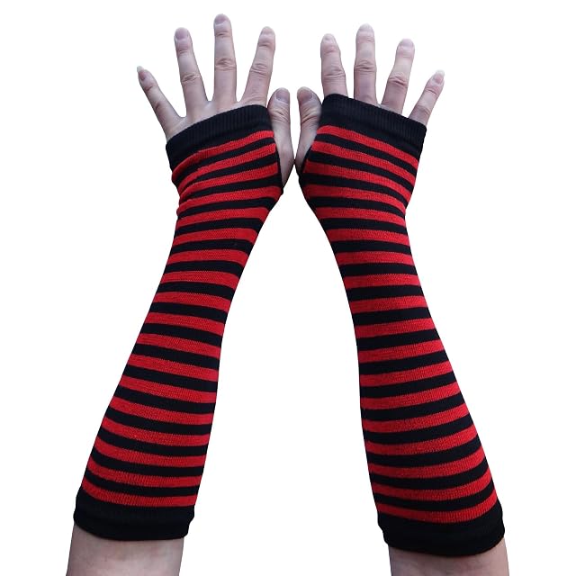 AUSUAYA Calentadores de brazos con guantes largos a rayas sin dedos para cosplay y fiesta gótica de Navidad…