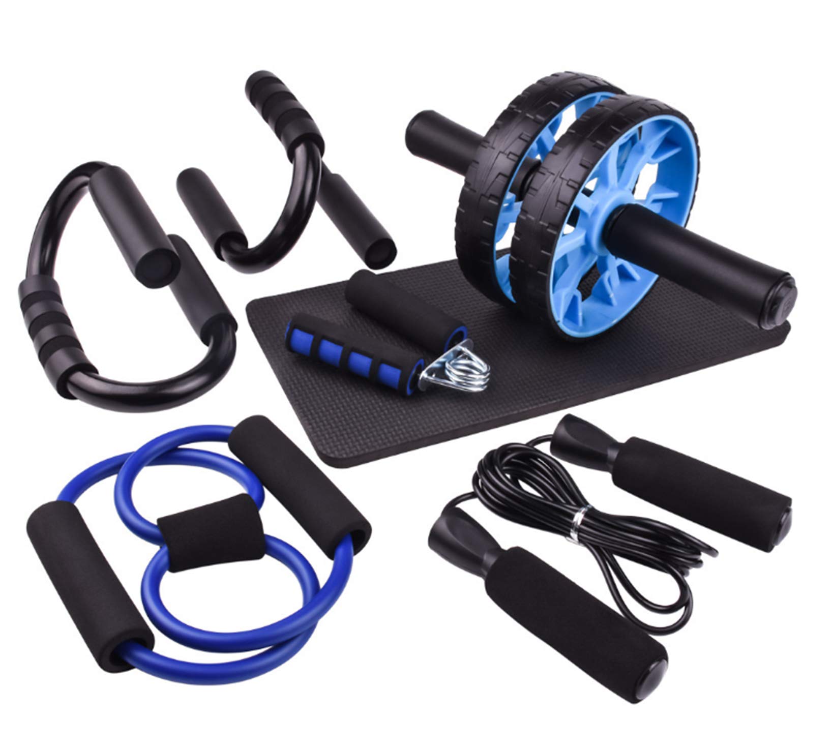 Emand Wheel Roller Kit, Spring Exerciser Abdominal Press Wheel Pro with Push-UP Bars Jump Rope and Knee Pad Portable Equipment for Home Exercise Muscle Strength Fitness