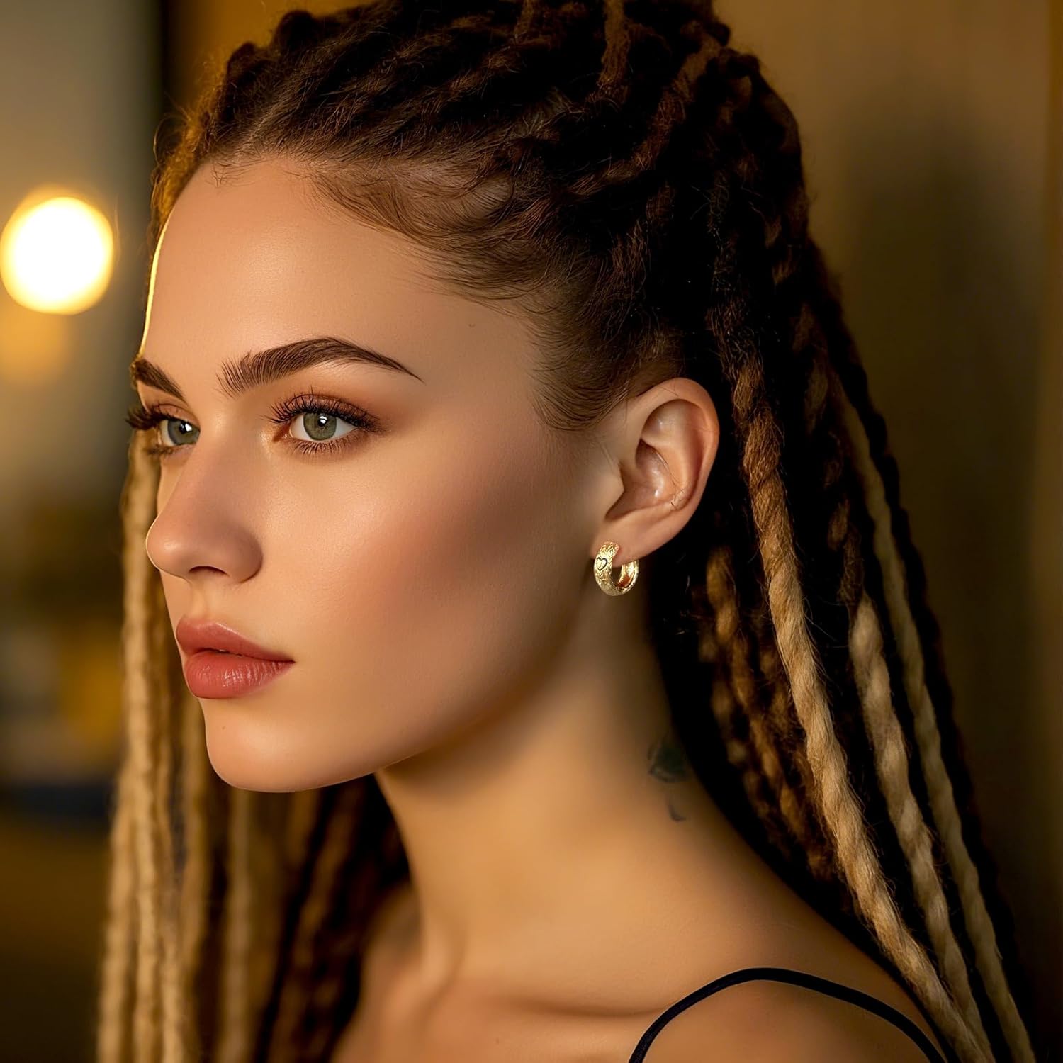 Gold Huggie Hoop Earrings for Women, Hammered Brushed Designed with Heart Small Thick Hoop Earrings for Love - Image 5