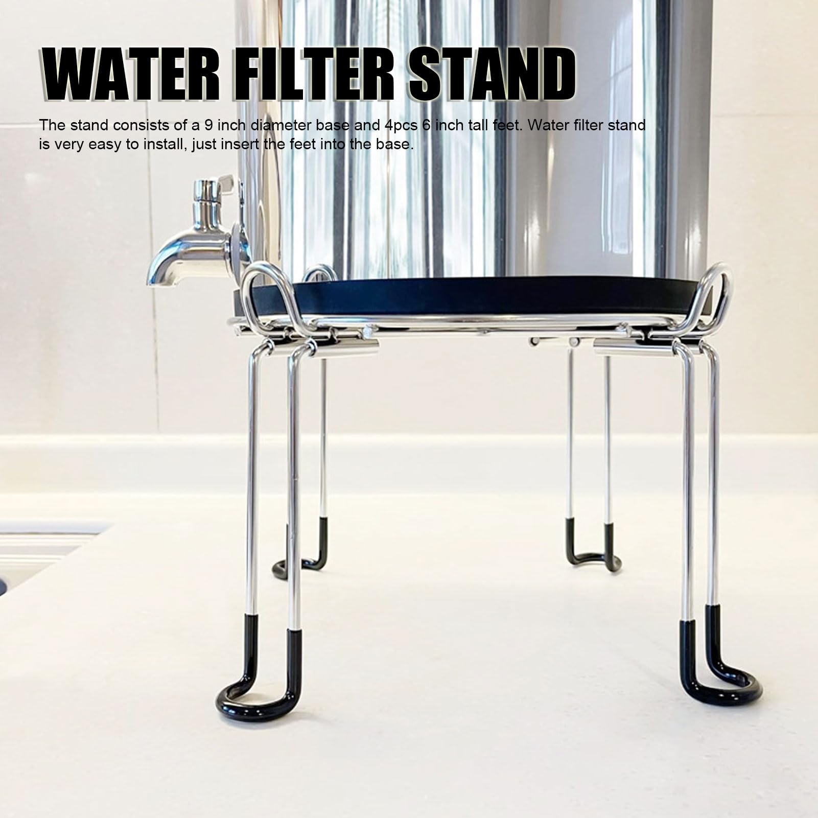 Soporte para filtro de agua, soporte alto para filtro de agua de acero inoxidable con ganchos, se adapta a la mayoría de filtros de agua medianos