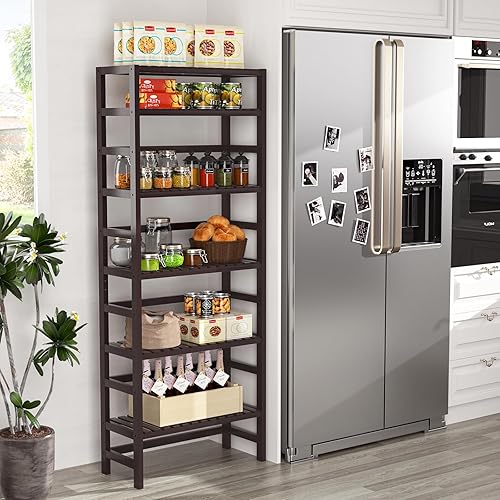 Miniatura 4 de Homykic Estanterías y estanterías de bambú de 6 niveles, estante organizador ajustable de 63.4 pulgadas de alto, estante organizador de estantería