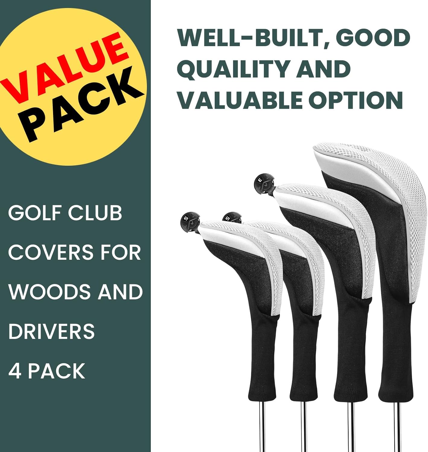 FINGER TEN Golf Club Head Covers Woods Driver Fairway Hybrid 3/4/5 Set, Headcovers Men 1 3 5 7 X Interchangeable Number Tag, Fit All Wood Clubs