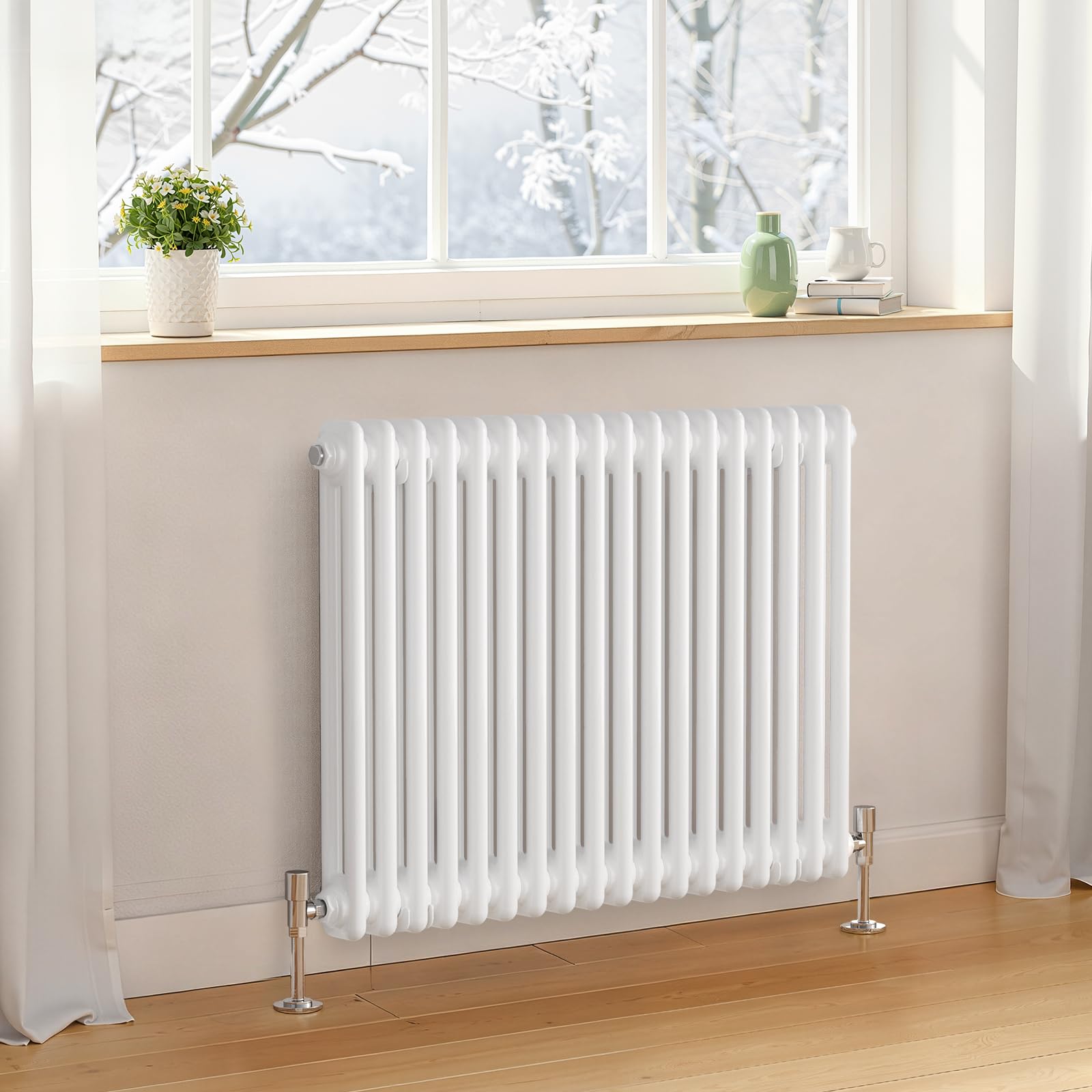 Heilmetz 600x830mm Radiators Horizontal 2 Column Central Heating Radiator, Traditional Cast Iron Style Radiator Horizontal Designer with White Double Column