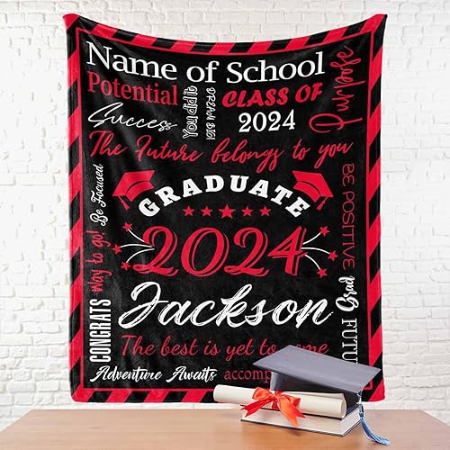 Miniatura 4 de Manta de graduación personalizada para clase de 2023, manta de graduación personalizada con nombre y escuela, una manta suave y acogedora para