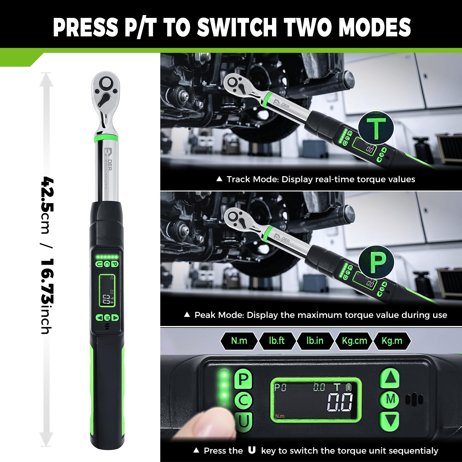 Llave dinamométrica digital de 3/8 con valor preestablecido 1.5-99.5